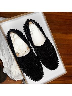 Christian Louboutin Black Studded Slip-On Loafers